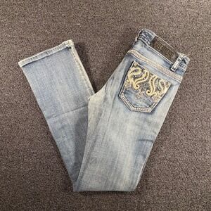 Rue21 Premiere Bootcut Jeans Womens 7/8 Sequin Embroidered Pockets Medium Wash